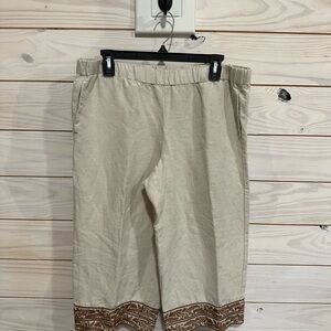 J. Jill Textured Cream Mid Calf Linen Pants